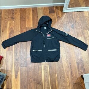 Black Hooded Jacket with Red Logo